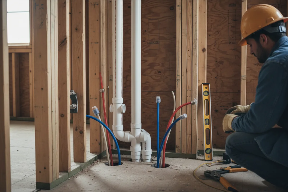 Drain and supply rough-in during Sump Pump Repair in Griffin
